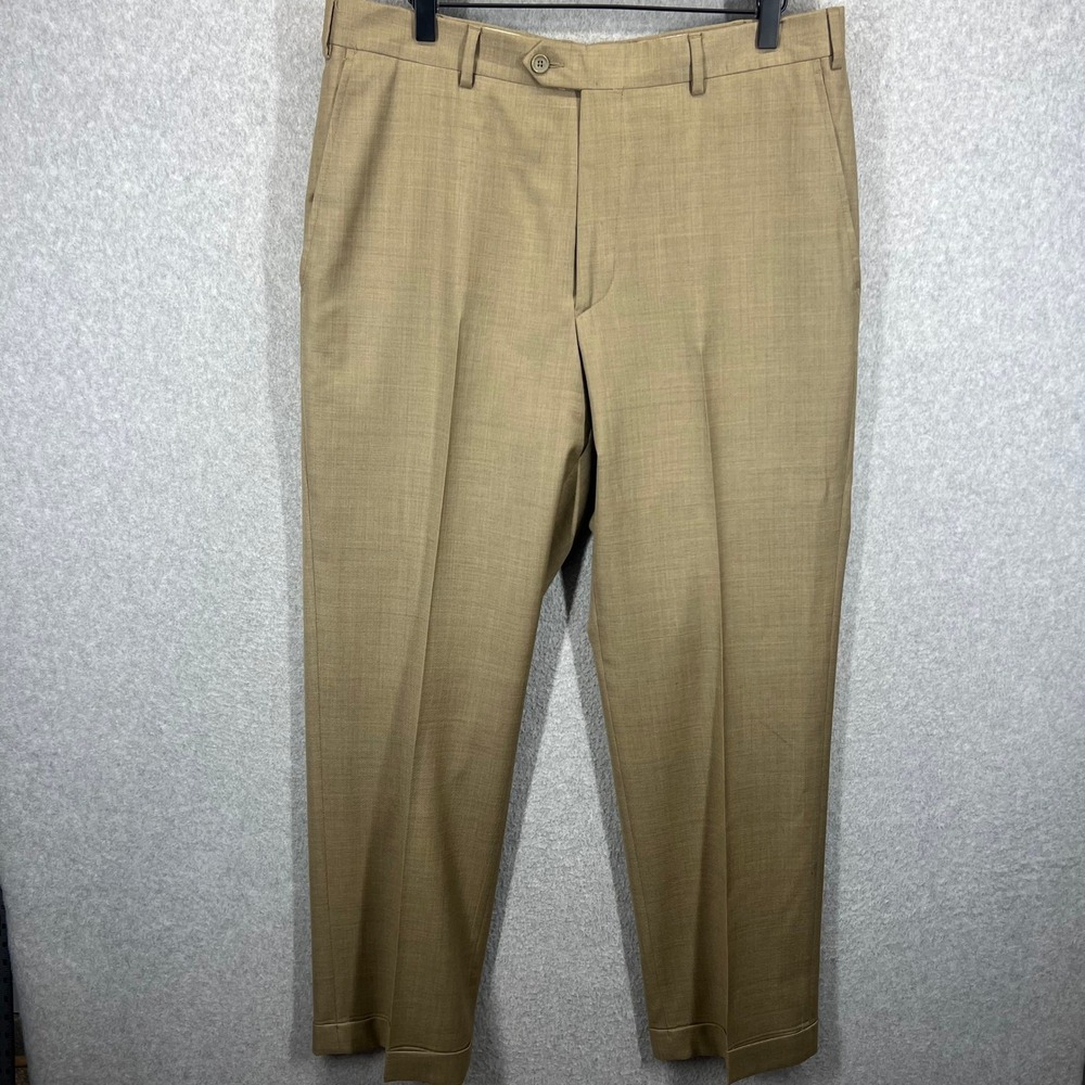 Santorelli Romeo Dress Pants Mens 36 Tan Luxury Serge Wool Flat Front Cuffed EUC